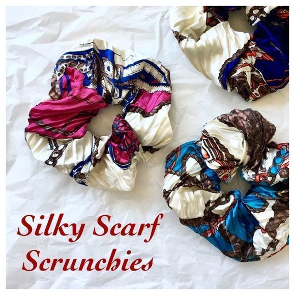 Set of 3 Big Regal Print Silky Pleated Scrunchies - Picture 1 of 5